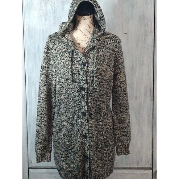 H&M Hooded Sweater Button Up Coat Jacket Multi-color Size Large Boho Cozy - Picture 4 of 12